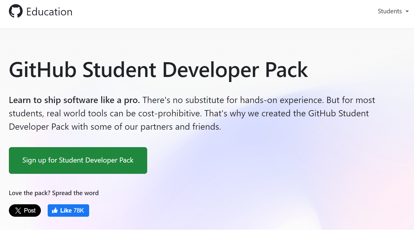 Student Developer Pack Sign up page